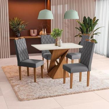 Imagem de Conjunto Sala De Jantar Luna Kappesberg 4 Cadeiras Veludo Titanio