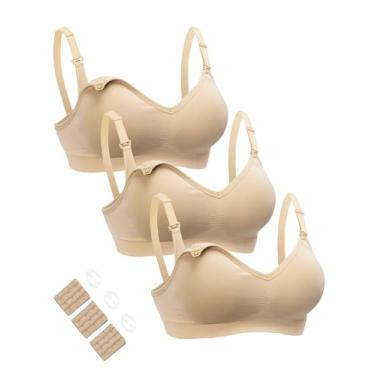 Imagem de HOFISH Sutiãs de maternidade para amamentação, pacote com 3 sutiãs sem fio com decote em V profundo para gravidez com extensores e clipes, 3 peças/pacote (push-up: bege), P