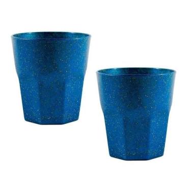 Imagem de Kit 2 Copos Mini Roma Fibra Madeira Azul 300Ml - Bb Store