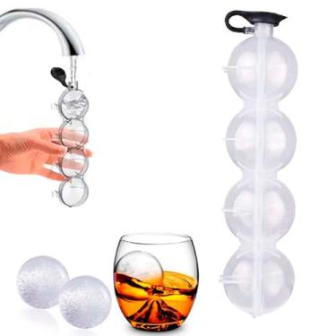 Imagem de Forma de Gelo Esférica Premium, 4 Esferas de 5,5cm, Plástico Transparente, para Whisky e Drinks, 250ml de Capacidade, 23x6,5x5,5cm