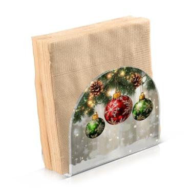 Imagem de Blueangle Pacote com 2 bolas de árvore de Natal porta-guardanapos – Decoração de mesa acrílica à prova de vento para cozinha e casa, dispensador de lenços de férias com porta-guardanapos verticais