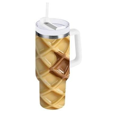 Imagem de Blueangle Copo isolado de 1,134 g com alça e tampa de canudo - Caneca de viagem de aço inoxidável à prova de vazamento, garrafa de água com textura de chocolate a vácuo de parede dupla (857)