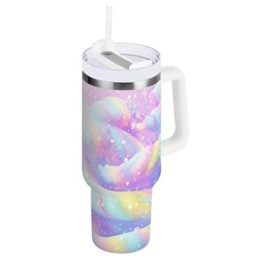 Imagem de Blueangle Copo isolado de 1,134 g com alça e tampa de canudo - Caneca de viagem de aço inoxidável à prova de vazamento, garrafa de água em espiral de sorvete arco-íris a vácuo de parede dupla (47)