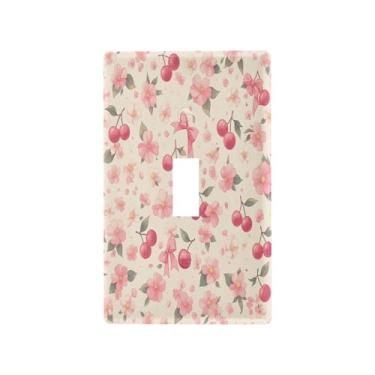 Imagem de Blueangle Tampa de placa de parede para interruptor de luz alternada - cereja com laço, tampa decorativa para tomada, placa de parede, tamanho 1 gangue 4,53 x 2,76 polegadas (232)