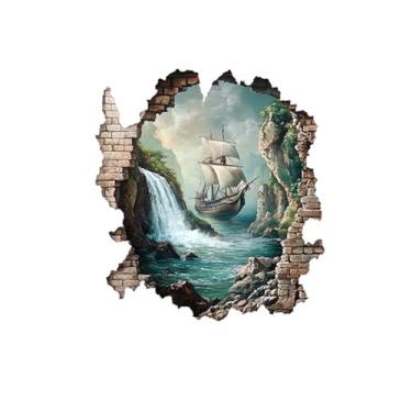 Imagem de MaiKeAYang Decalques de parede 3D murais removíveis vinil paredes decorações rio cachoeira veleiro para sala de estar quartos de bebê quarto banheiro casa de banho decoração DIY