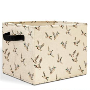 Imagem de HSIASHENG Caixa de armazenamento rústica de pato-real com alças, decoração de berçário de pato selvagem, cesta de lavanderia de patos de fazenda, organizador de brinquedos dobrável para crianças