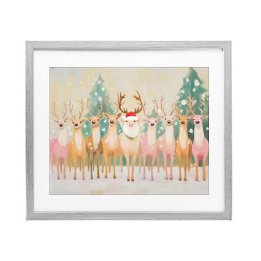 Imagem de Stupell Industries "Rena do Papai Noel pastel", impressão emoldurada sob vidro, cinza, 40 x 33