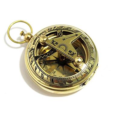 Imagem de Bússola de relógio de sol com botão de pressão de latão - Bússola de relógio de sol rústica vintage para decoração de casa presentes