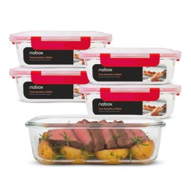 Imagem de Conjunto 5 Pote Vidro Hermético Trava Premium 1520ml Lasanha - U4HOME,