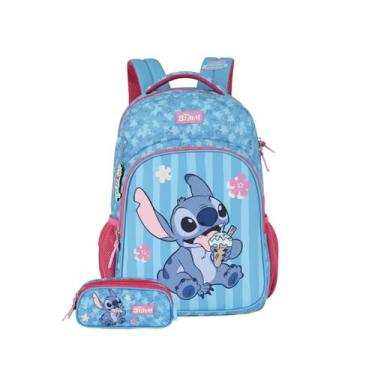 Imagem de Kit Mochila Stitch De Costas E Estojo Triplo Escolar Meninas, Magenta