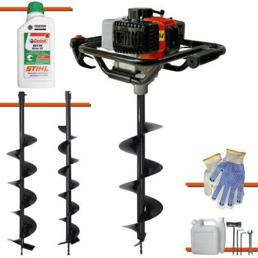 Imagem de Trado Motorizado + Brocas 80x20 80x25 80x30 + óleo Stihl 2t