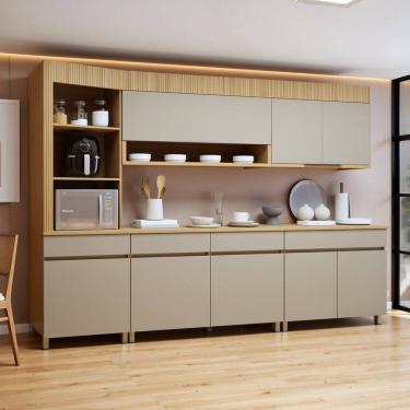 Imagem de Cozinha Completa Modulada 5 Peças 8 Portas 4 Gavetas Torre Angular 100% Mdf Realeza Premium Carvalho/Greige