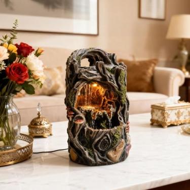 Imagem de MAOCHI RJ-23026 Fonte de água de mesa, máquina de som calmante para decoração de casa com bomba automática, bacia profunda e rochas naturais do rio. Relaxamento zen interno para decoração de