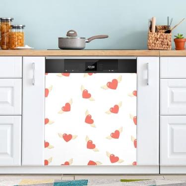 Imagem de ATTX Capa magnética para lava-louças Red Heart | Adesivo decorativo de eletrodomésticos de 58 x 66 cm para armários domésticos e eletrodomésticos #348