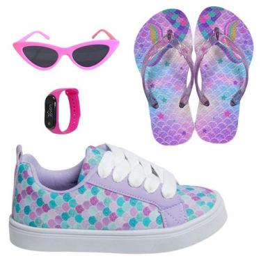 Imagem de Tênis Infantil Feminino Casual Colegial CM Estrela Sereia Meninas Leve