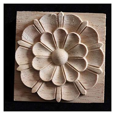 Imagem de 8cm guarnição de madeira decorativa para centro de móveis em casa, decalque esculpido artesanal porta de mobília sem pintura applique onlay armet decor(C,8PCS)
