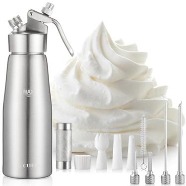 Imagem de CURTA Dispensador profissional de chantilly, conjunto de chantilly de alumínio premium com 4 pontas de injetor, 3 bocais decorativos de 500 ml/recipiente de 1 litro, carregadores N2O não incluídos