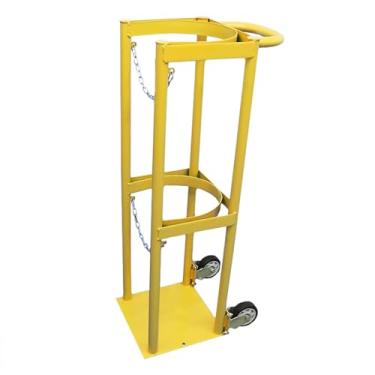 Imagem de Suporte de tanque de oxigênio portátil com rodas - Rack de cilindro de acetileno resistente, organizador de metal para laboratórios e fábricas, design de uma peça com corrimãos (amarelo)