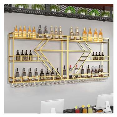 Imagem de Rack de vinho montado na parede com luz LED 3 camadas expositor de bebidas prateleira bar armário com suporte de vidro rack de vidro pendurado rack de copo de vinho para casa bar sala de jantar café