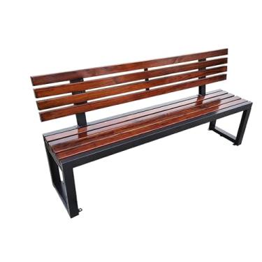 Imagem de Banco de jardim ao ar livre, banco de ferro quadrado para jardim ao ar livre, bancos externos à prova de intempéries, banco de pátio estilo parque para jardim, varanda, pátio, banco de pátio externo