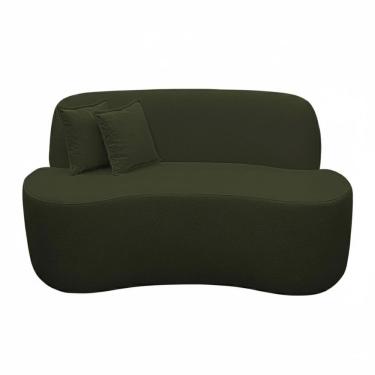 Imagem de Sofá Ondulado Orgânico Pequeno 2 Lugares Sala Bouclé Verde Musgo