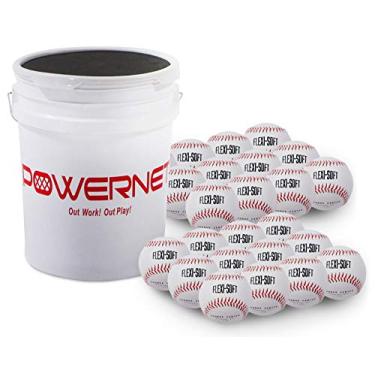 Imagem de PowerNet Pacote de beisebol Flexi-Soft, balde acolchoado com 24 bolas de beisebol, equipamento portátil para prática de arremesso e rebatidas, bolas macias de 23 cm