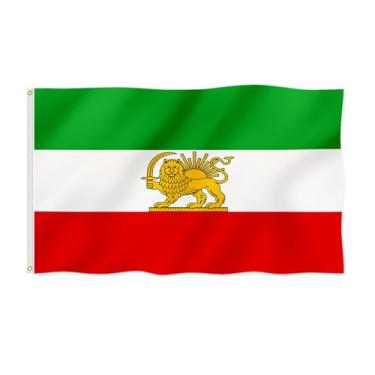 Imagem de Bandeira histórica da Pérsia do Antigo Irã, Antigo Sol de Leão, Bandeira Iraniana 5 x 7 m, à prova de desbotamento, cor linda, poliéster mais espesso com 2 argolas de latão