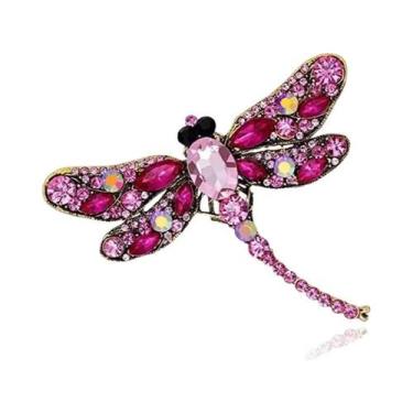Imagem de Broche de libélula vintage europeu e cristal, broche de libélula com b
