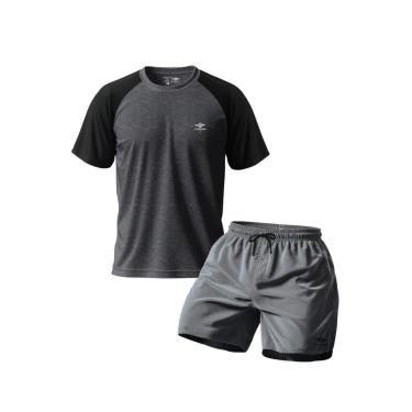 Imagem de Conjunto Camiseta Dry Masculina Raglan E Short Mauricinho Academia Verão Praia Básico-Masculino