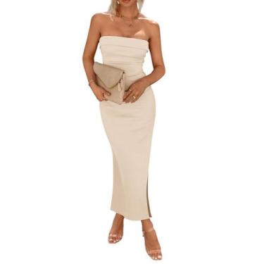 Imagem de Vestido PRETTYGARDEN de Verão sem alça Bodycon Longo Maxi Bege S