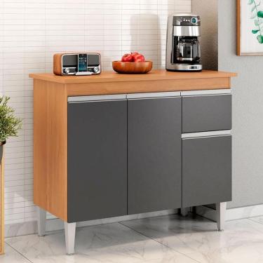 Imagem de Balcão De Cozinha Ambiente Tatiane Com Tampo 100cm Amêndoa Preto - Ajl