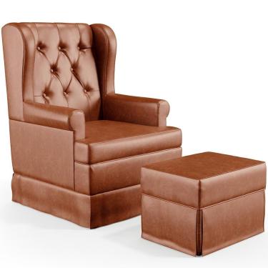 Imagem de Poltrona Com Puff Helena P02 Amamentação Couríssimo Assento Espuma D26 Caramelo Lyam Decor