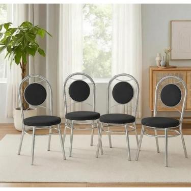 Imagem de Kit 4 Cadeiras para Sala de Jantar Estofadas Cromado e Preto Debrum Ye