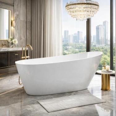 Imagem de Banheira Freestanding RM Decor Travertin Imersão Branco 1,7m