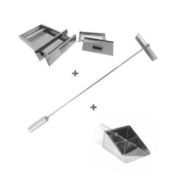 Imagem de Kit Gaveta Cinzas, Pá Cinzas, Rodo Limpeza, Churrasqueiras - INOX LAUR