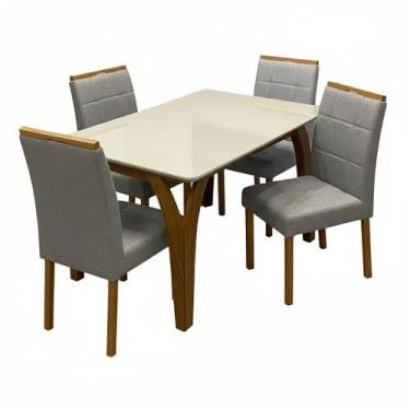 Imagem de Mesa de Jantar Agata 135x90cm com Vidro e 4 Cadeiras Giulia em Linho E
