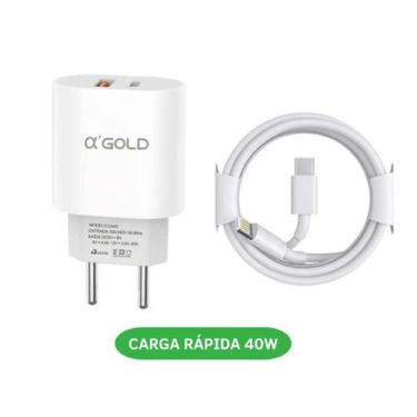 Imagem de Carregador Turbo Fonte 40w Duplo Usbc Cabo Compatível iphone 11 12 13 