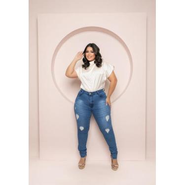Imagem de Calça Jeans Com Cinta Modeladora Plus Size Lycra Feminina - Tan Jeans,