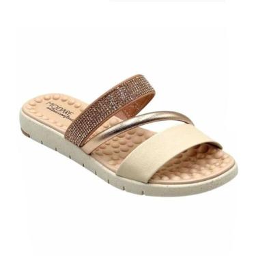 Imagem de Tamanco Modare Ultraconforto Feminina Creme/Bronze/Strass 7162.221, Cr
