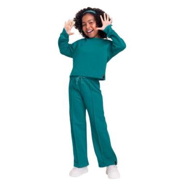 Imagem de Calça Pantalona Moletom Infantil Flanelada Inverno Fakini, Verde, 06