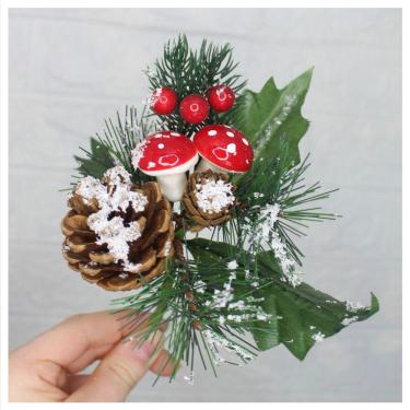 Imagem de Kit 6 Ramos Cogumelo Decoração Natal Artificial Com Detalhes Branco 17cm