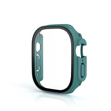 Imagem de KGFCE Vidro+Capa para Apple Watch Case Ultra 49mm PC Bumper Tempered Case Protetor de Tela Shell Iwatch Accessorie Series Ultra Cover (Cor: Verde Oficial, Tamanho: Ultra 49 mm)