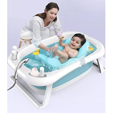 Imagem de Banheira Ofurô Dobrável Infantil P/Bebê Com Cama Para Banho (Azul)