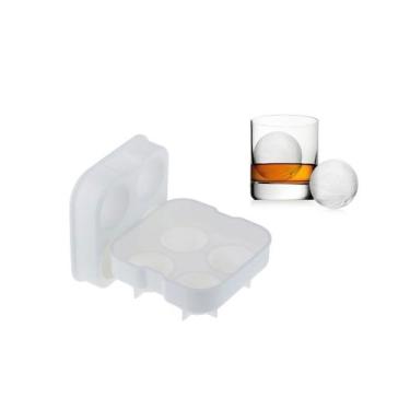 Imagem de Forma De Gelo Redonda Silicone Branco Tampa Esferas Whisky - Weck