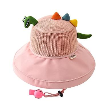 Imagem de Chapéu de balde infantil respirável com proteção solar chapéu de balde de aba larga com cordão chapéu de sol de verão proteção UV chapéu balde de praia, rosa, Applicable Age: children aged 2-8