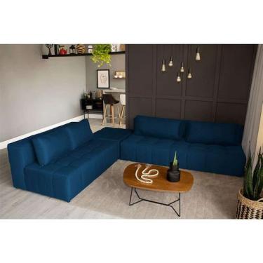 Imagem de Sofá Modular 2 E 3 Lugares Com Puff Soho Linho Azul Marinho - Modern