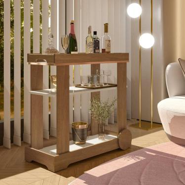 Imagem de Carrinho Bar com Rodizios com Fita Metalizada Rodas Cinamomo/Off White