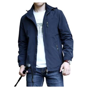 Imagem de Jaqueta masculina leve, corta-vento, bolsos funcionais, capa de chuva, casaco com cintura elástica, Azul, M