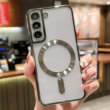 Imagem de Chapeamento magnético claro para caso de carga sem fio para samsung galaxy s20 s21 s22 s23 s2 ultra plus capa de silicone, verde escuro, para s21 fe
