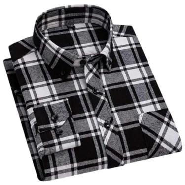 Imagem de Camisa xadrez masculina de manga comprida com bolso único e ajuste padrão de flanela, 7723, XXG